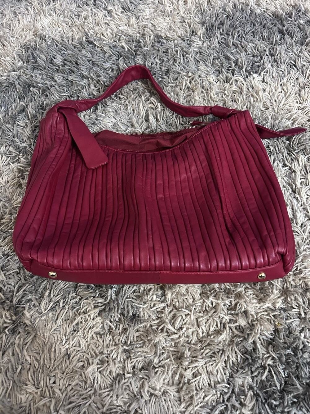 Marta Ponti Red Pleated Genuine Italian Leather Large Hobo Shoulder Bag Purse